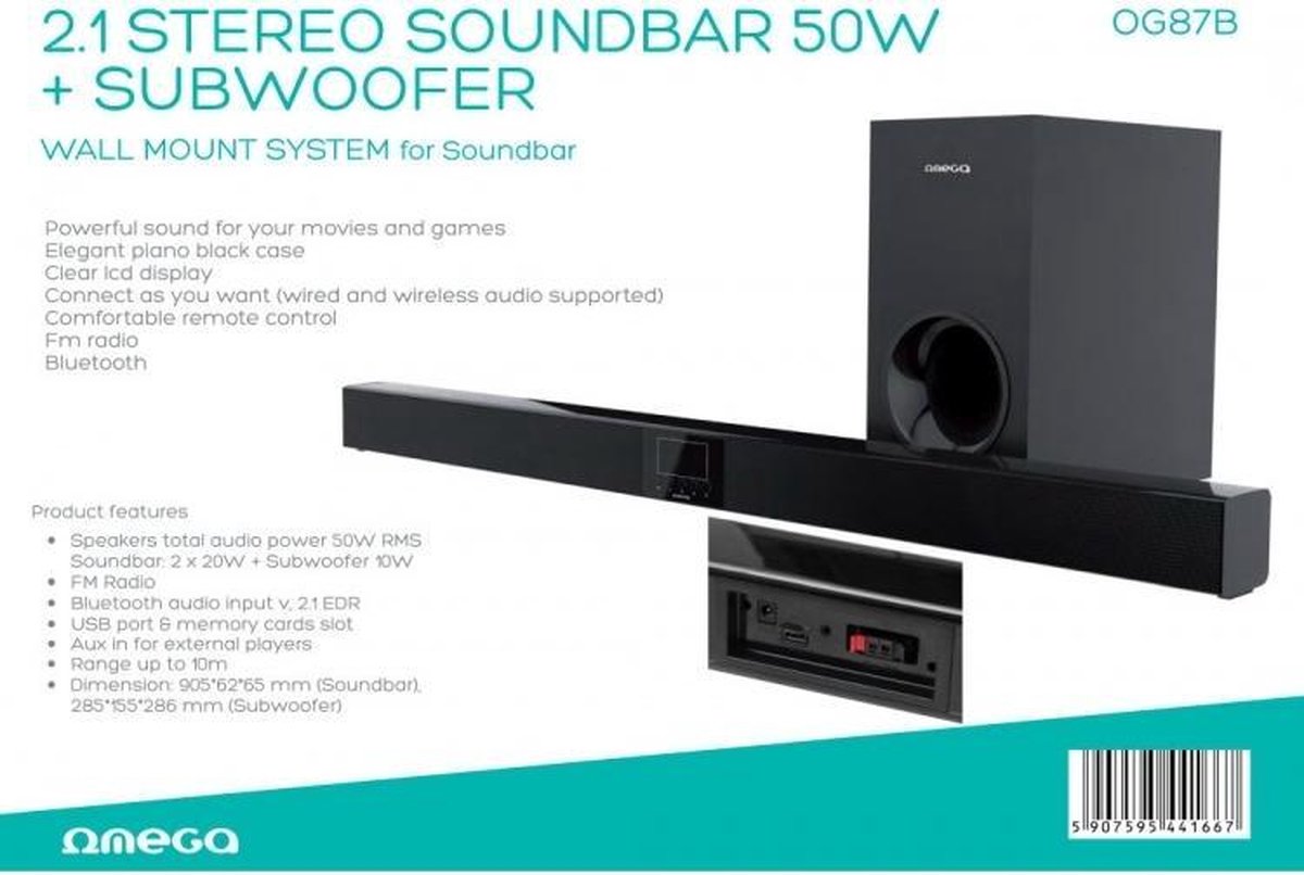 Omega Speaker / Soundbar 10W + Subwoofer 40W met Bluetooth V2.1 Zwart [44166]  | bol.com