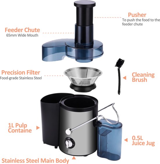 Fuegobird L811 snelle sapcentrifuge - Power Juicer - RVS - 400watt - Zwart van Fuegobird — afbeelding 3