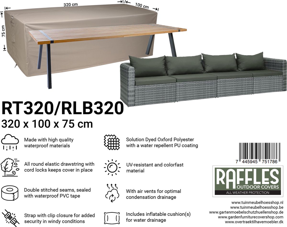 Waterdichte tuinmeubelhoezen van 400 x 300 x 100 cm, zwaar belastbare 420D Oxford-stof, rechthoekige beschermhoes voor buiten en rotan bank, UV- bestendig, duurzame terrashoes
