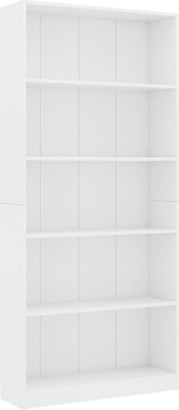 vidaXL - Boekenkast - met - 5 - schappen - 80x24x175 - cm - bewerkt - hout - wit