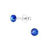 Joy|S - Zilveren ronde oorbellen - 4 mm oorknoppen - saffier blauw kristal