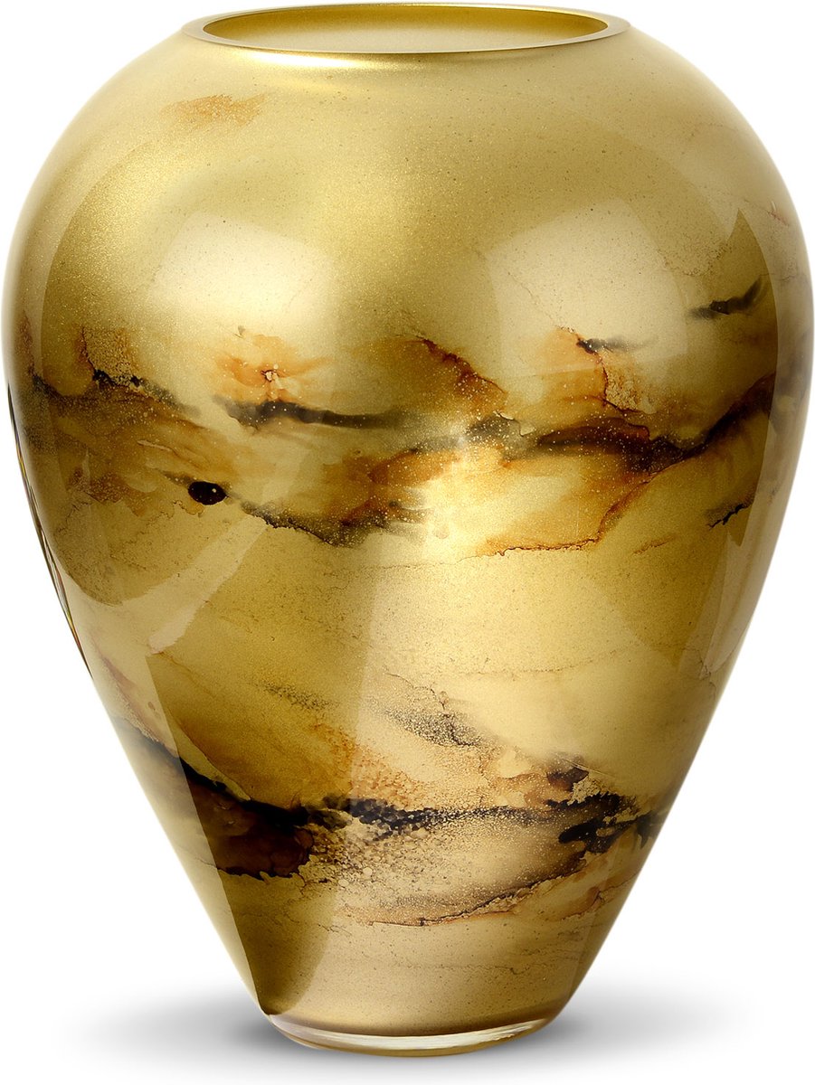 Terroso® - Handgemaakte Glazen Vaas - Bloemenvaas - Goud - Marmer Look - Interieur Woondecoratie - 33 cm Hoog
