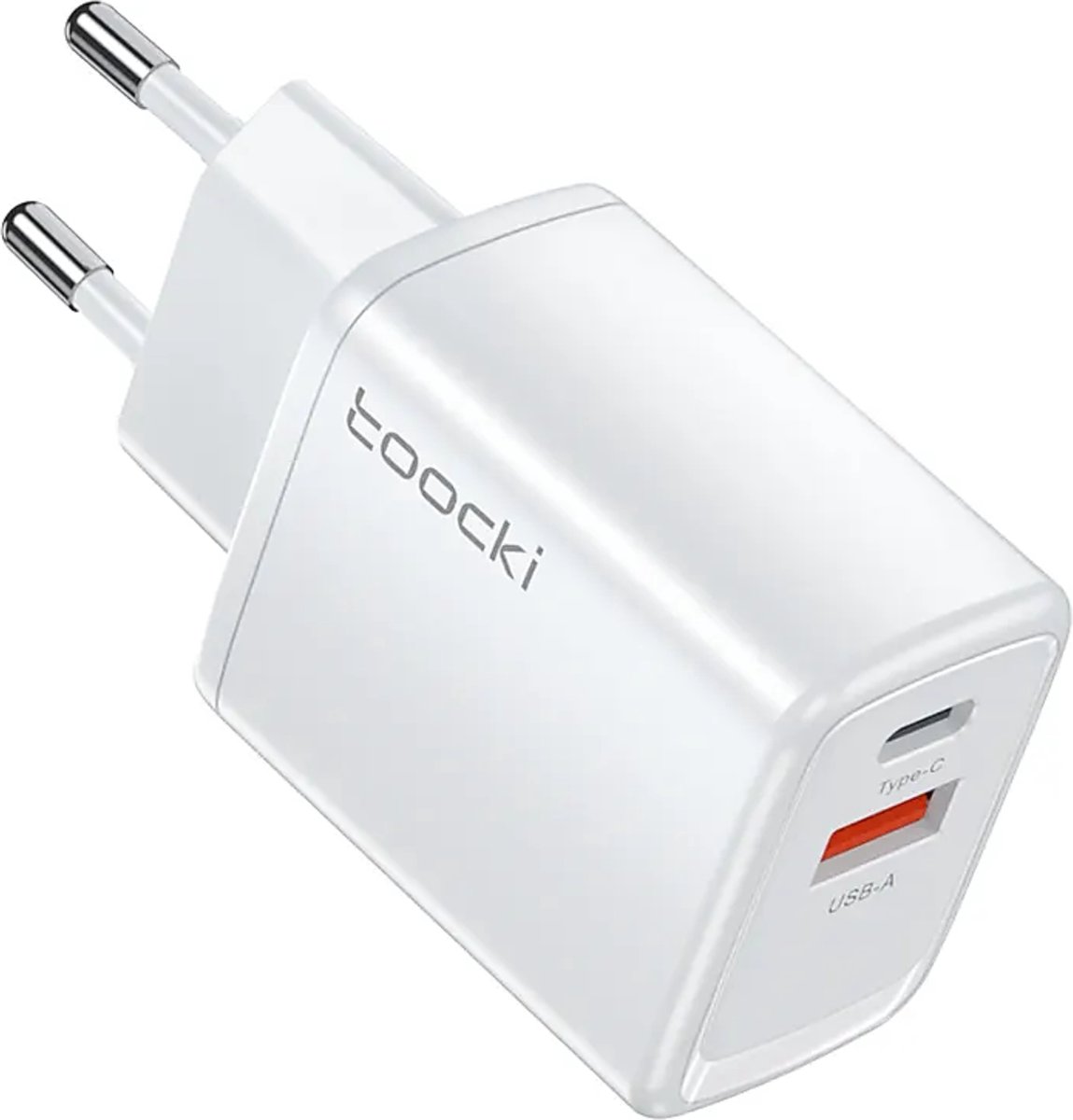 Toocki Oplader 20W 'Quick Charge 3.0' - USB-C PD en USB-A Poort - 20Watt Snellader GaN - Power Delivery - Tot 3 Keer Sneller - Tegelijkertijd Opladen - voor alle smartphones, tablets en laptops geschikt - WIT