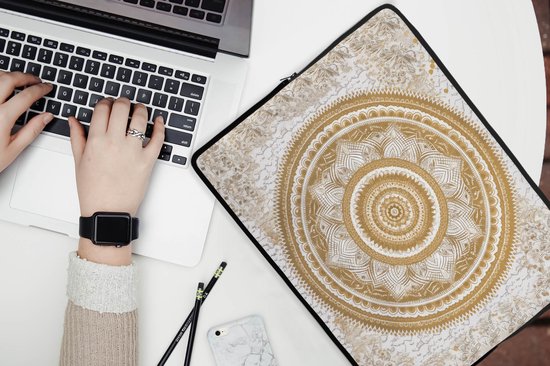 Housse ordinateur portable 15,6 pouces - Mandala - Fleurs - Or - Wit - Design - Housse ordinateur portable - Dimensions intérieures 39,5x29,5 cm