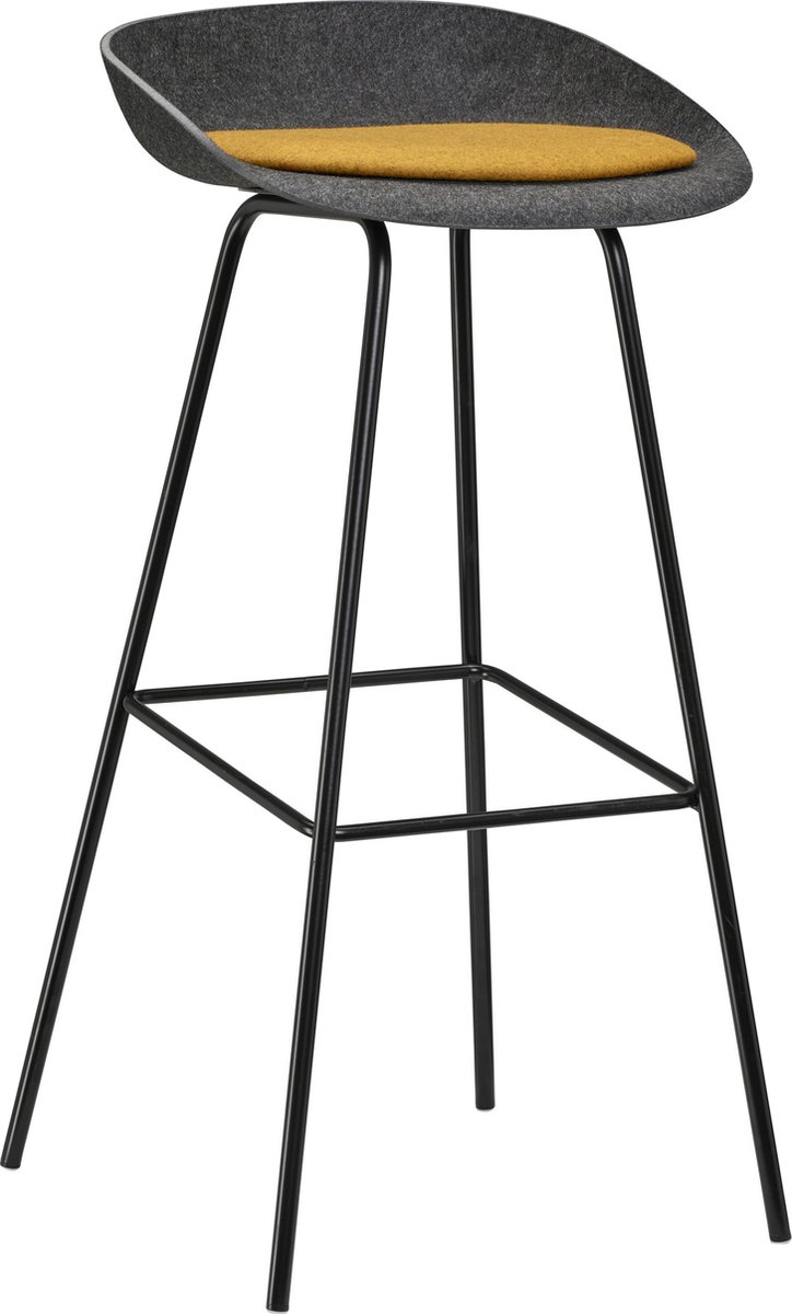 Felt High - PET Stoel Antraciet - Zwart Frame - 100% recycle plastic en staal - Zitting Geel | Oranje (Fair Furniture Group – Nederlands Familiebedrijf)