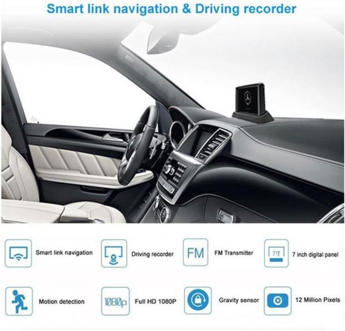 M-USE GR-7 Smart Link Navigatino - on-board camera met dashboard scherm + ext. video