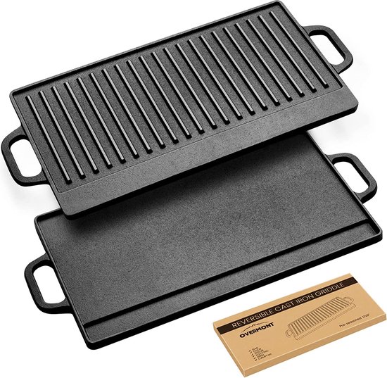 Overmont Pre-seasoned Cast Iron Reversible Griddle Grill Pan with