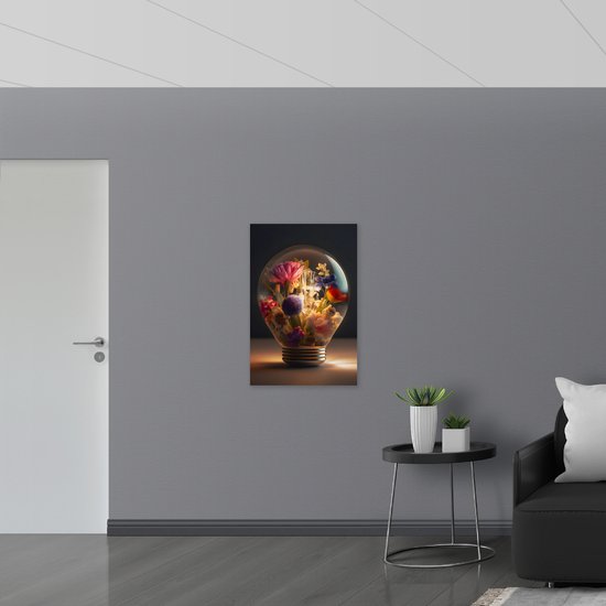 PVC Schuimplaat- Bloemboeket Groeiend in Lichtgevende Lamp - 60x90 cm Foto op PVC Schuimplaat