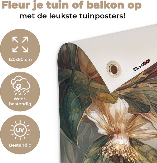 Affiche jardin - Toile jardin - Posters de jardin extérieur - Toucan - Vogels - Fleurs - Jungle - 120x80 cm - Jardin