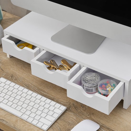 en.casa] Monitorstandaard Ruovesi verhoger 12x51x25 cm wit - Kantoor