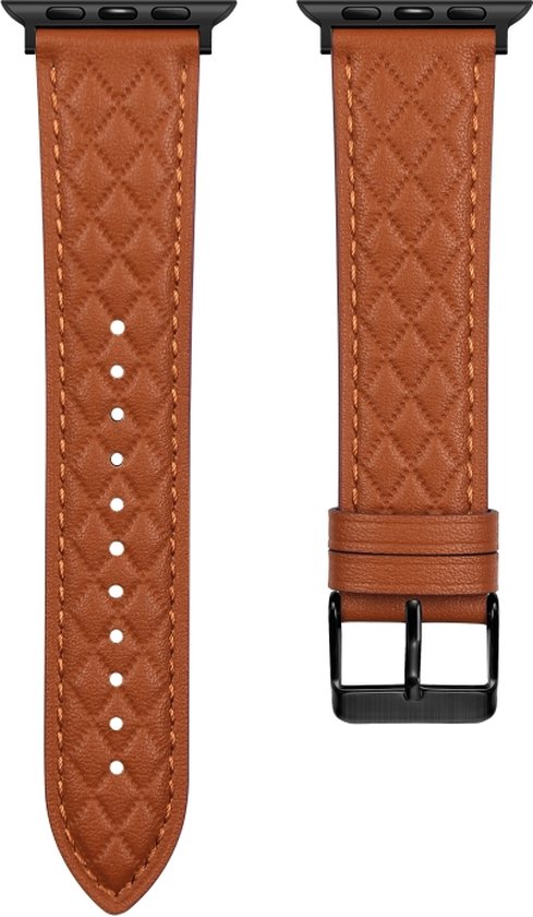 Leren bandje - geschikt voor Apple Watch Series 1/2/3/4/5/6/7/8/9/SE/SE 2 met case size 38 mm / 40 mm / 41 mm - bruin