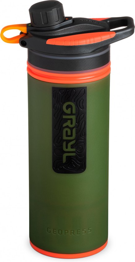 GRAYL GeoPress PREMIUM Outdoor Wasserfilter MEGA BUNDLE mit Ersatzfilter 500L Trinkwasser entfernt 99,99% Bakterien & Viren für Camping, Survival & Reisen - Black Camo Orange