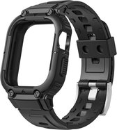 Siliconen bandje - geschikt voor Apple Watch series 1/2/3/4/5/6/7/8/9/10/SE/SE 2/Ultra/ met case size 42 mm / 44 mm / 45 mm / 46 mm / 49 mm - zwart