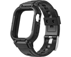 Siliconen bandje - geschikt voor Apple Watch series 1/2/3/4/5/6/7/8/9/10/SE/SE 2/Ultra/ met case size 42 mm / 44 mm / 45 mm / 46 mm / 49 mm - zwart