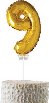 Cijferballon op stokje Cadebo - Taart ballon - 40cm - Cijfer 9 - Goud - Gratis Verzonden