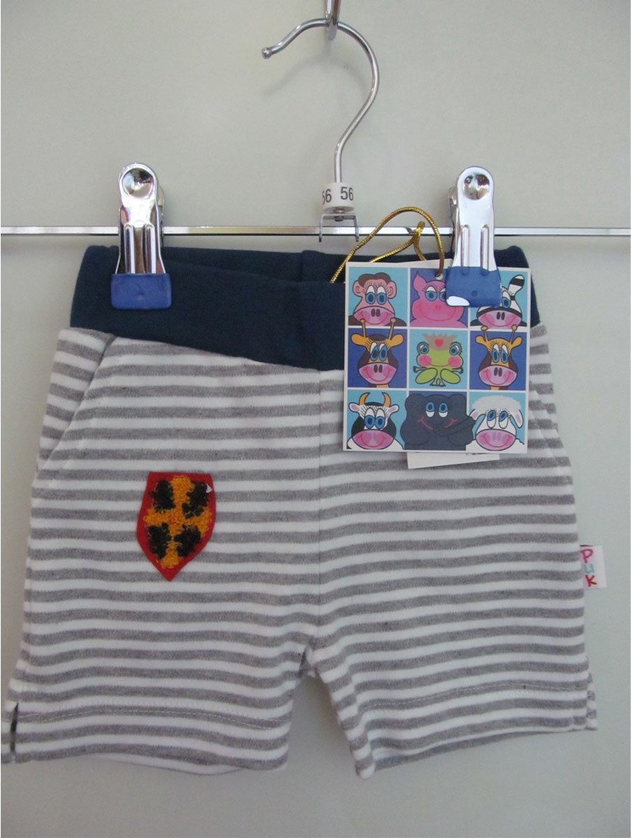Puk Design baby Bermuda Shorts met ridder embleem grey melange/white stripes maat 68