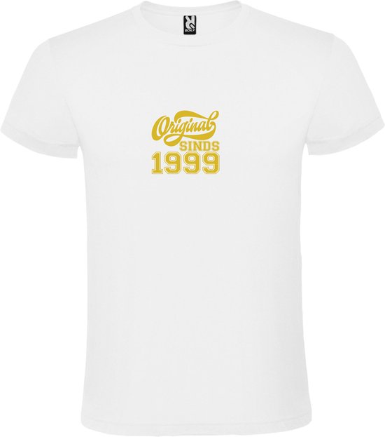 Wit T-Shirt met “Original Sinds 1999 “ Afbeelding Goud Size XS