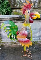 Tuinbeeld grappige haan - kleurrijk - 60x25x91 - vreemde vogel