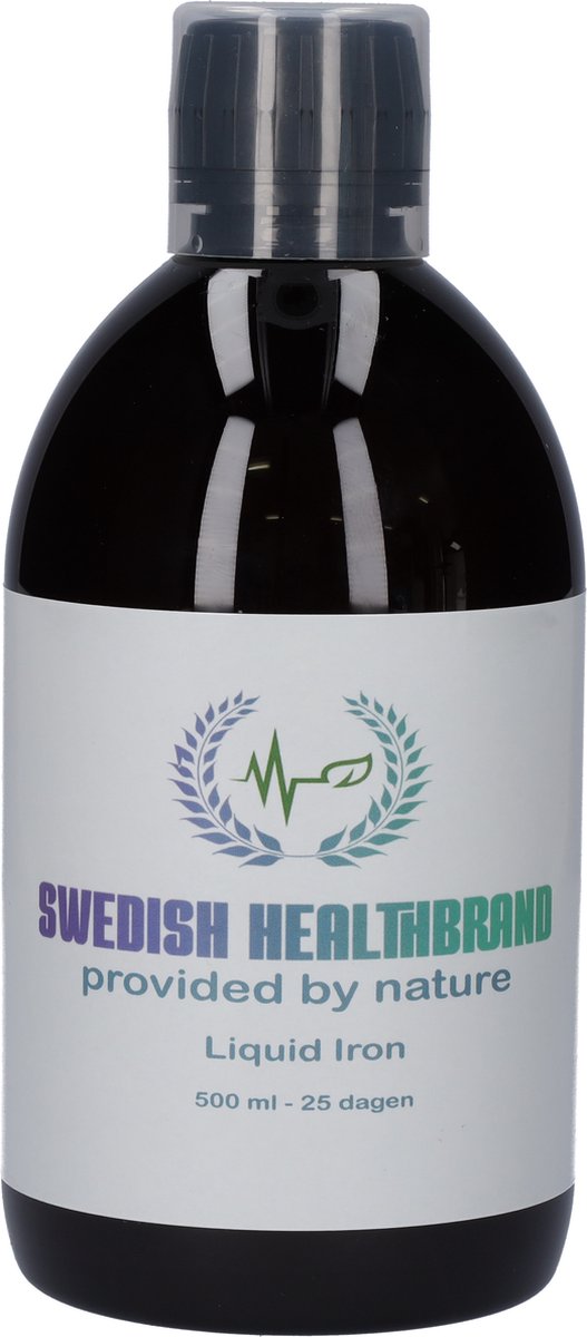 Swedish Healthbrand Liquid Iron vloeibare vitamine ( NON-GMO ) voor 25 dagen inclusief maatbeker voor inname tegen vermoeidheid, versterkt immuunsysteem verbeterd metabolisme, veganistisch, glutenvrij, gistvrij, 500ml inhoud dagelijkse inname 20ml