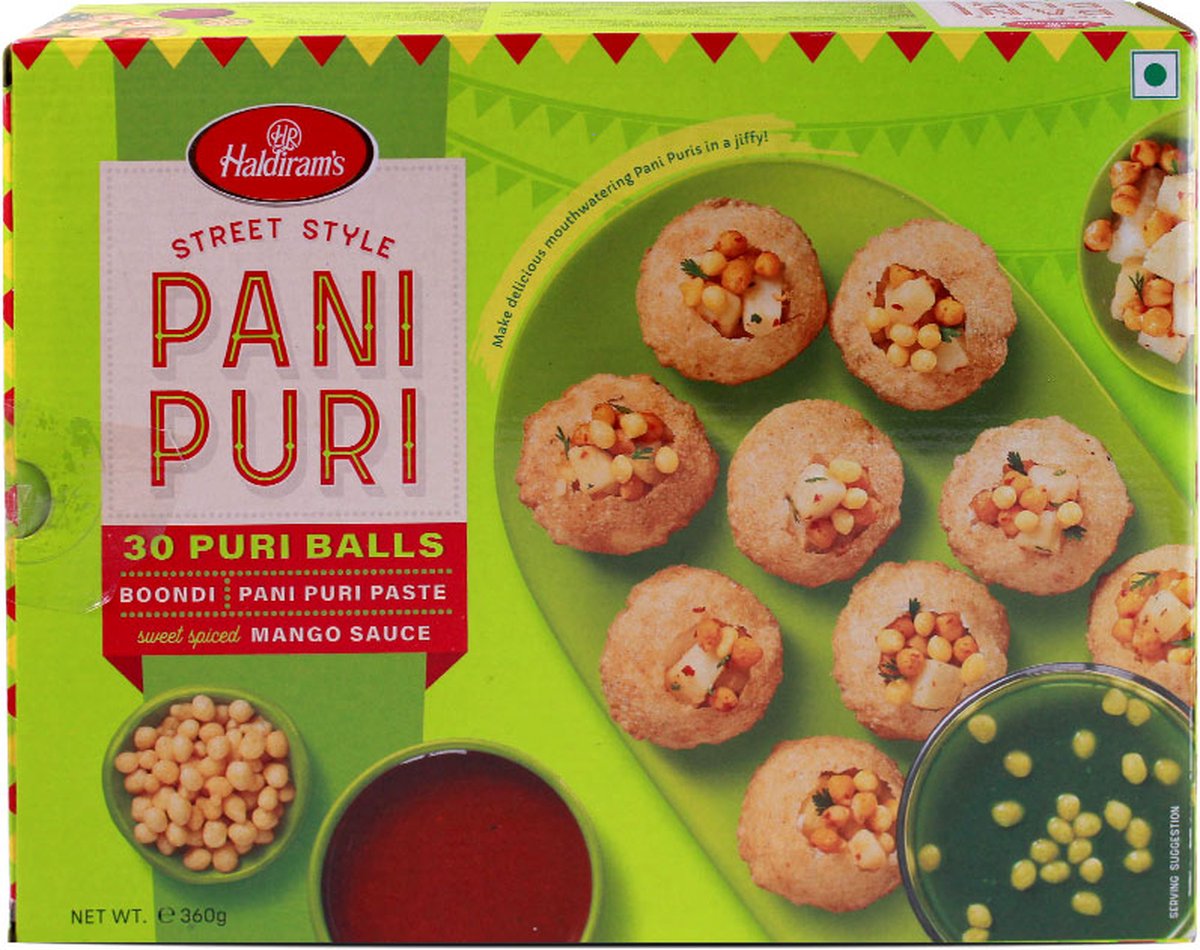 Haldiram's Pani Puri - Gol Gappe KIT - 30 Puri Balls, Boondi, Pani Puri Paste, Sweet Spiced Mango Chutney 360gr