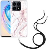 Cazy Hoesje met koord geschikt voor Honor X8a White Pink Marble