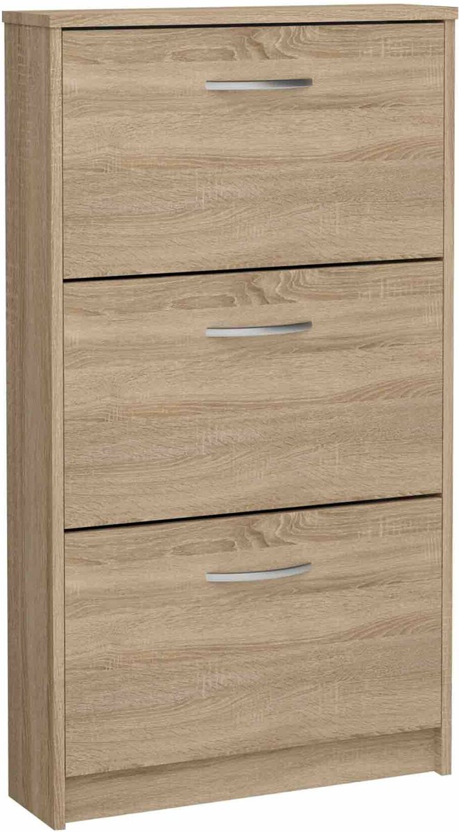 Schoenenkast Delphine Eiken - 9 paar schoenen - Breedte 58.5 cm - Hoogte 104.5 cm - Diepte 17 cm - Met kleppen
