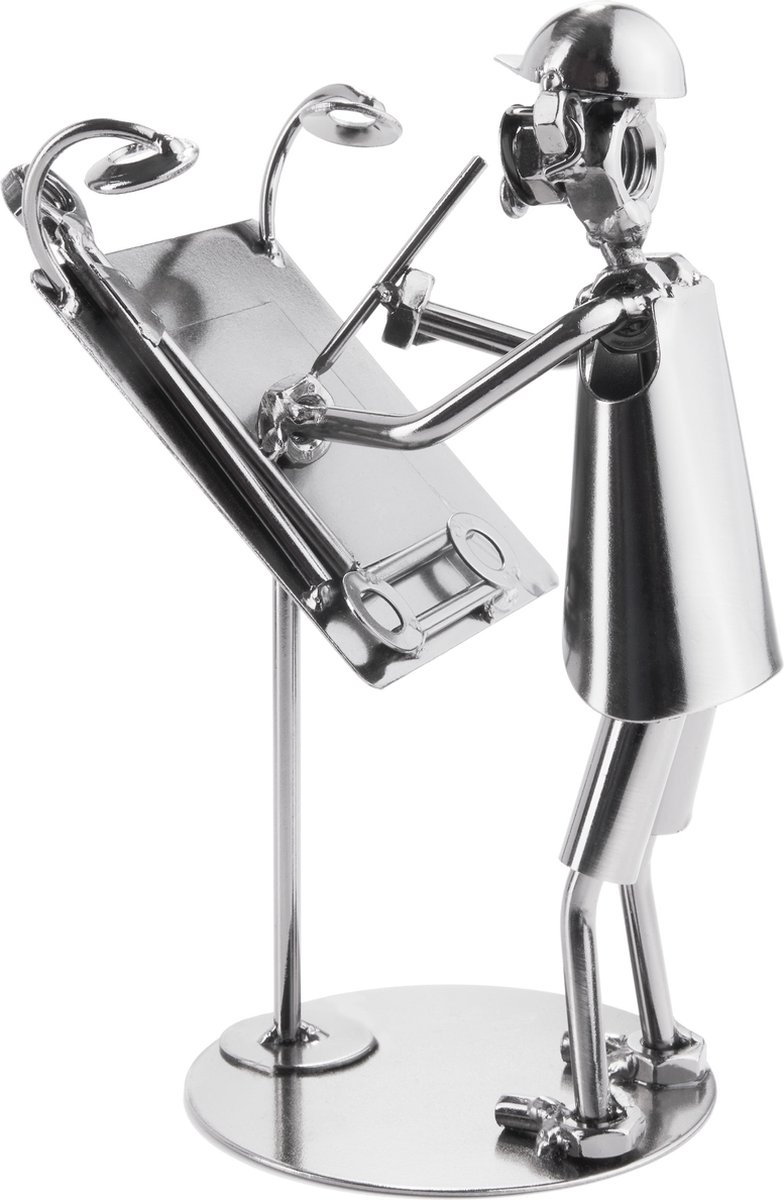 BRUBAKER Schraubenmännchen Haus mit Dachdecker - Silber Eisenfigur Metallmännchen - Handarbeit Metallfigur Hausbau Geschenk für Zimmermann Handwerker Hausbauer