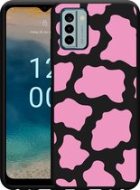 Cazy Hoesje Zwart geschikt voor Nokia G22 Roze Koeienvlekken