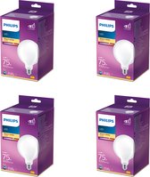 Philips LED Globe Lamp E27 - 75W - Warmwit Licht - Niet Dimbaar - 4 Stuks - Bespaar op je Energiekosten - Voordeelverpakking