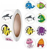Fako Bijoux® - 500 Stickers Op Rol - 2.5cm - Vissen & Zeedieren - Beloningsstickers - Stickers Kinderen - Sluitsticker - Sluitzegel - 25mm - 500 Stuks