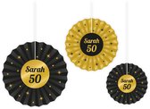 Éventails en papier Sarah 50 ans Classy | 3 pièces