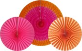 Ronde decoratie waaiers, 3 stuks Oranje Roze 1 x 50 cm 2 x 30 cm rond - Honeycomb