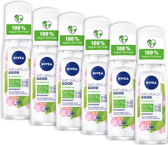NIVEA Naturally Good Bio Green Tea Deodorant Roller - 6 x 75 ml
