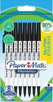 Paper Mate Kilometrico-balpennen | Lange schrijfduur met mediumpunt (1,0mm) | Zwarte inkt | 80% gerecycled plastic | 8 stuks