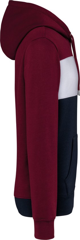 Sweat à capuche unisexe tricolore avec capuche marque Kariban Vin/ Wit/Bleu Foncé - XL