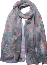 Juleeze Écharpe imprimée pour femmes 50x160 cm Gris Fleurs