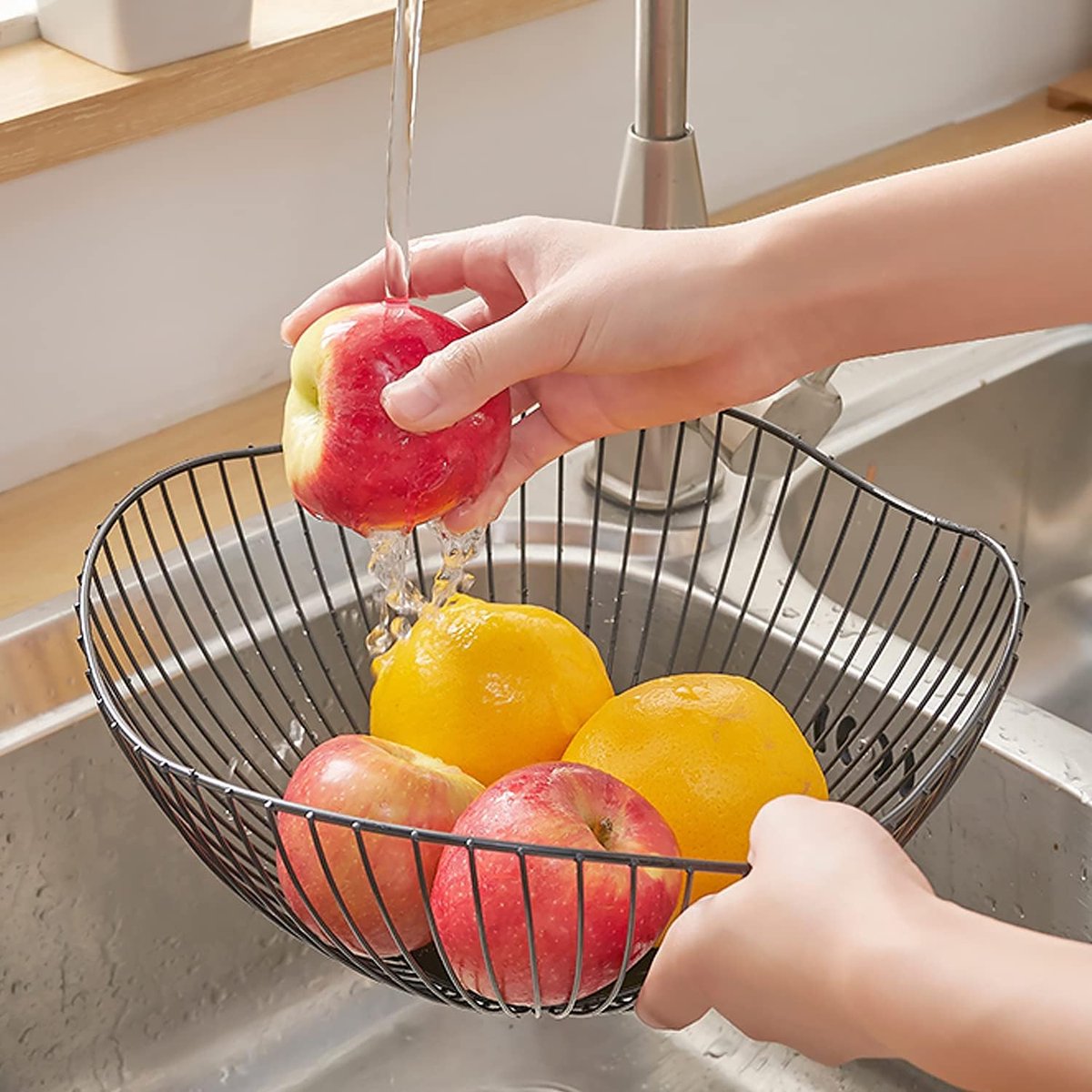 Aufun 2 tier Fruit Etagère, Corbeille à fruits Rack en métal, Support amovible pour fruits Cuisine Corbeille de rangement pour cuisine Stockage fruits légumes(Noir
