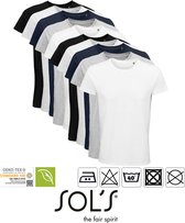 Lot de 10 T-Shirts Homme Sol's 100% coton biologique Col rond Zwart, Blauw foncé , Grijs, Gris clair chiné, blanc Taille XL