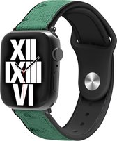 Strap-it Leren band hybrid - Geschikt voor Apple Watch bandje - Series 1/2/3/4/5/6/7/8/9/SE/Ultra (2) - Groen - Leer / Siliconen sportbandje met druksluiting - iWatch bandje maat: 42 mm 44 mm 45 mm 49 mm