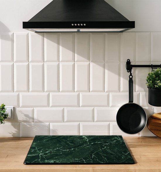 Inductiebeschermer - Marmer Barsten Groen - 90x52 cm - Inductiebeschermer - Inductie Afdekplaat Kookplaat - Inductie Mat - Anti-Slip - Keuken Decoratie - Keuken Accessoires