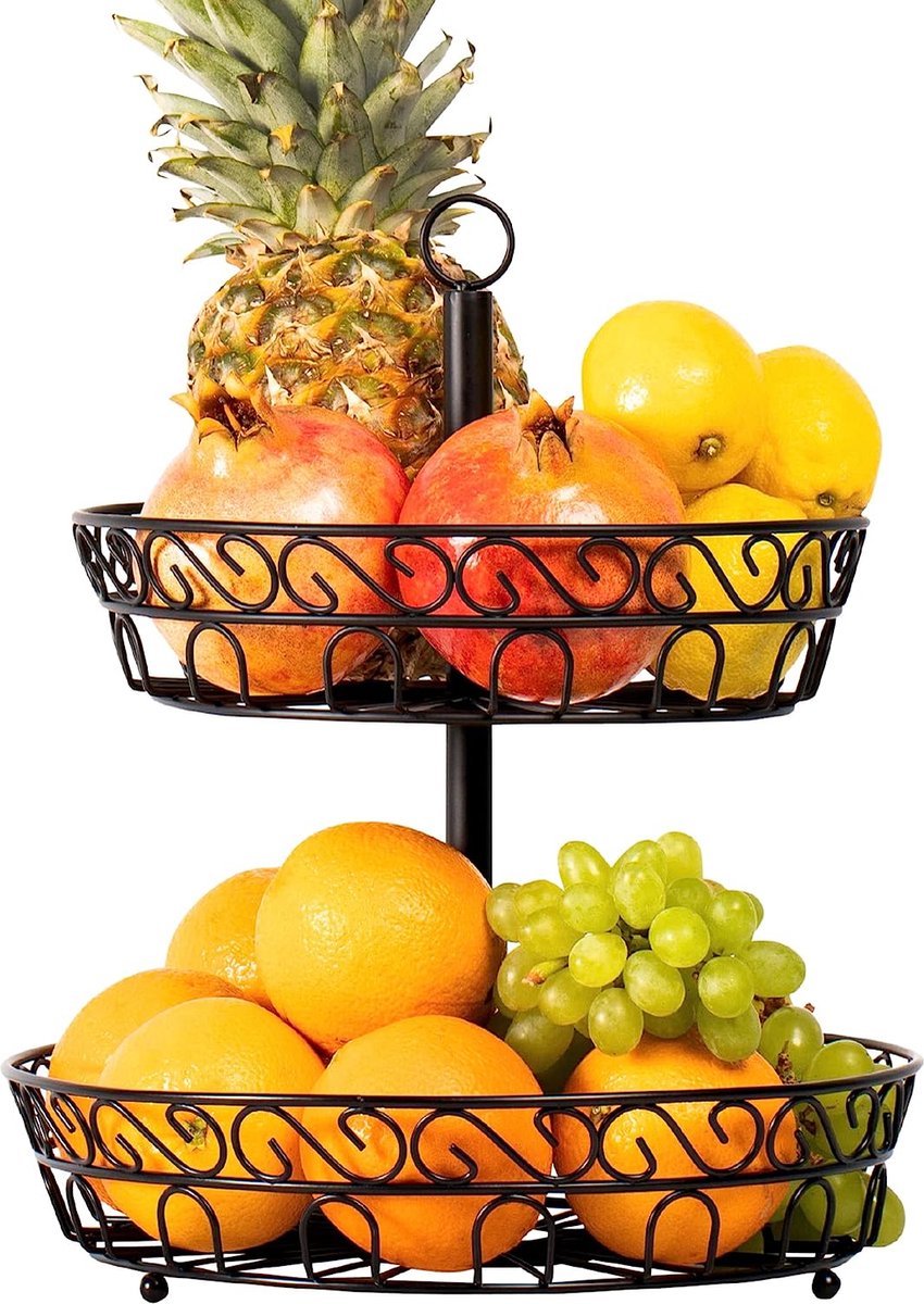 Chefarone Fruitetagère 30 cm - fruitschaal voor meer ruimte op het werkblad - etagère met fruitschalen - decoratieve fruitmand (zwart)