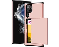Hoesje met Pasjeshouder geschikt voor Samsung Galaxy S22 Ultra - Back Cover SlideCase Roségoud
