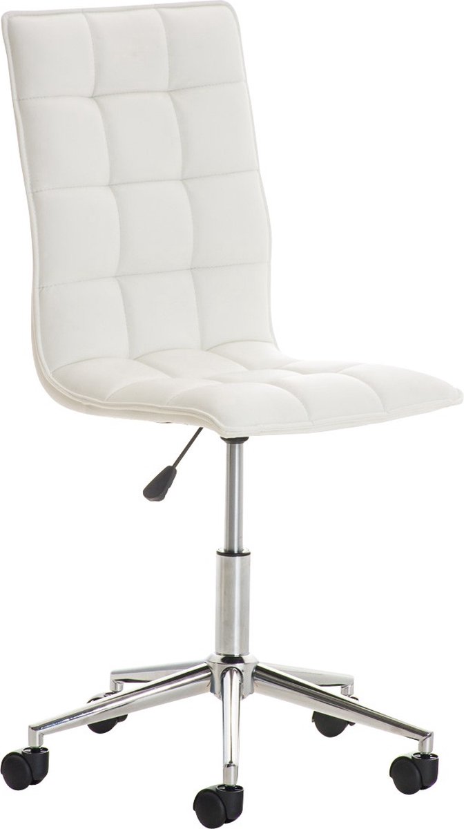 Bureaustoel Yuta - Op wielen - Wit - Voor volwassenen - Kunstleer - Ergonomische bureaustoel - In hoogte verstelbaar 52-58cm