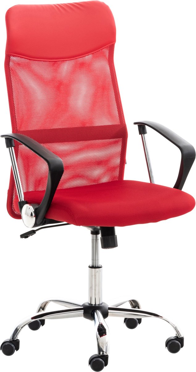 Premium Bureaustoel Daniela XL - netstof bekleding - Rood - Op wielen - Ergonomische bureaustoel - Voor volwassenen - In hoogte verstelbaar