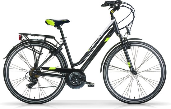 Herenfiets Sport - Met 21 versnellingen - Stadsfiets 28 inch - Racefiets - Framemaat 58cm - Hybride - V-brakes en remgrepen - Zwart/wit