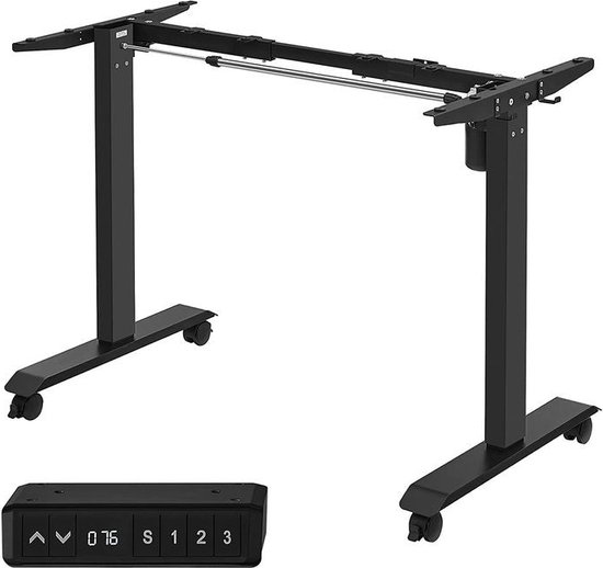 Rootz Desk - Bureau électrique - Bureau réglable en hauteur - Bureau avec fonction mémoire - Bureau moderne - Bureau debout - Bureau ergonomique - Bureau réglable en hauteur - Acier - Zwart - 60 x (86-135) x (73-118) cm (D x LxH )