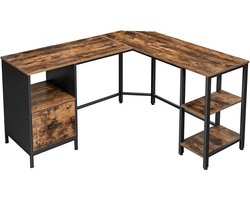 Computerbureau - L-vormig computerbureau - Bureau - Bureau - Bureau - Thuiskantoormeubilair - Werkstation - Studiebureau - Directiebureau - Verstelbaar bureau - L-vormig bureau - Bruin-zwart - 137 x 150 x 75 cm (L x B x H)