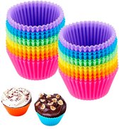 Gekleurde Siliconen cupcakevormpjes 24 Stuks - BPA Vrij Bakvormen - Muffin Bakvormpjes - Vormpjes - Hittebestendige Muffinvormpjes