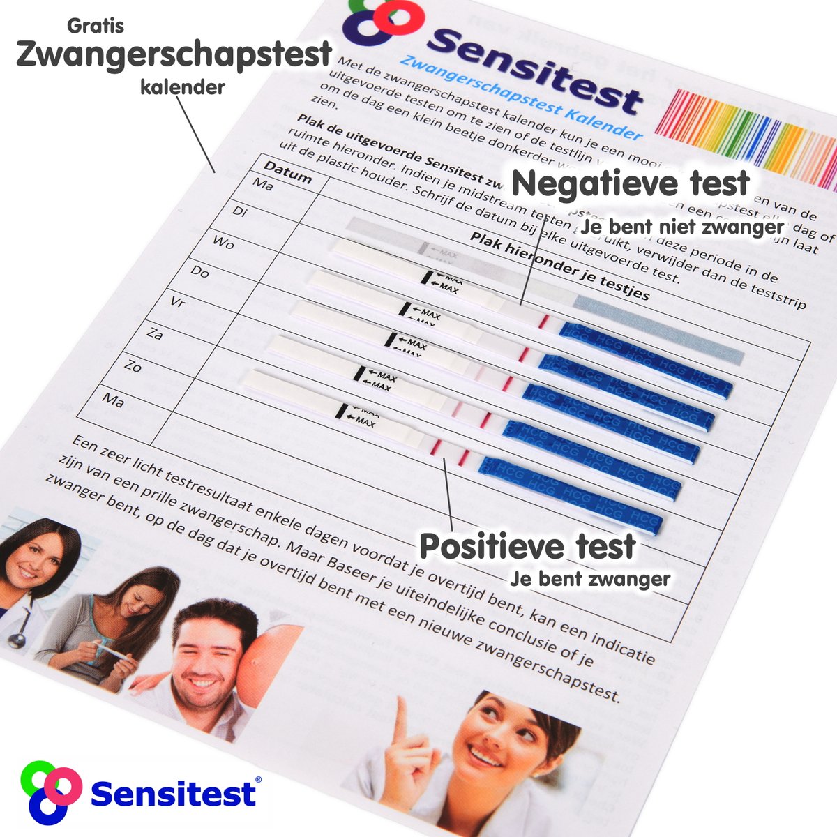 Sensitest Zwangerschapstest Dipstick – 48 stuks – 10 mIU/ml – Test vanaf 6 dagen vóór menstruatie – Uitslag in 5 minuten – Inclusief handleiding & zwangerschapskalender – foto 4