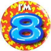 Button 8 Jaar - Button met speld (55mm) - Leeftijd badge - 8 Jaar versiering - Accessoires - Rozet I'm 8 - Verjaardag jongen / meisje / man / vrouw - Button 8 Jaar